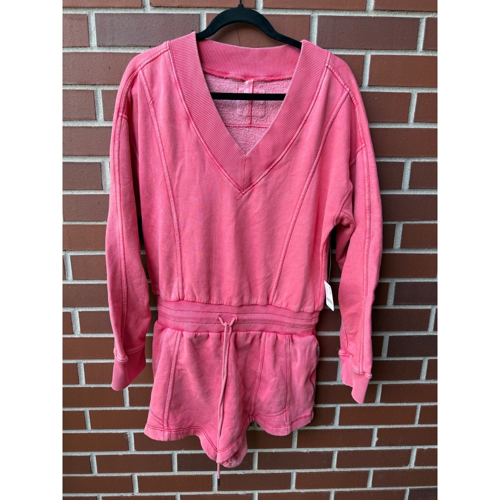 Free People Movement Tulip Pink‎ V Neck Romper Long Sleeve Size S